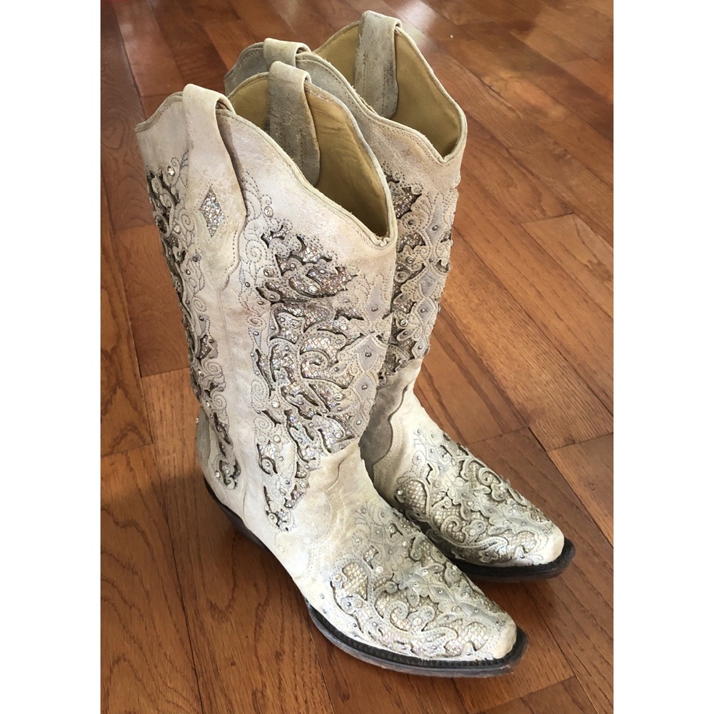 Corral Glitter Inlay and Crystals Wedding Boot - Snip Toe - A3322 Women's 8.5